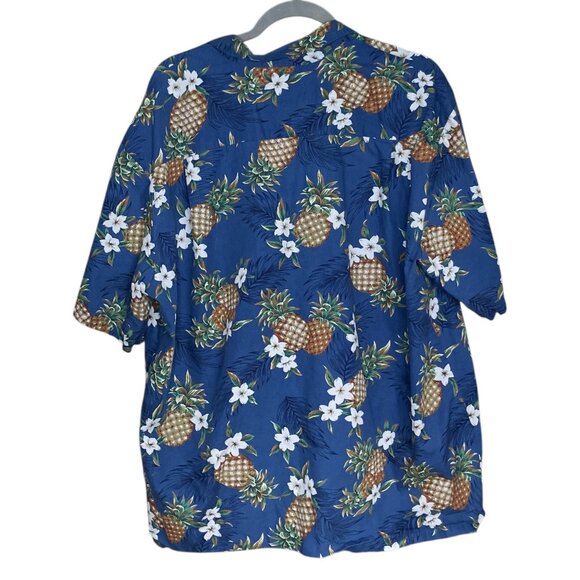 KY's Men's XL Blue Golden Pineapple Aloha Hawaiian Camp Shirt Made In Hawaii USA - Picture 2 of 3